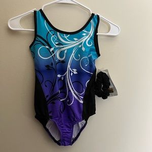 Girls Leotard DANSKIN Elite Sleeveless Lined Slimming Hair Tie Gymnastics Dance